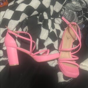 Vibrant Pink Block Heel Sandals